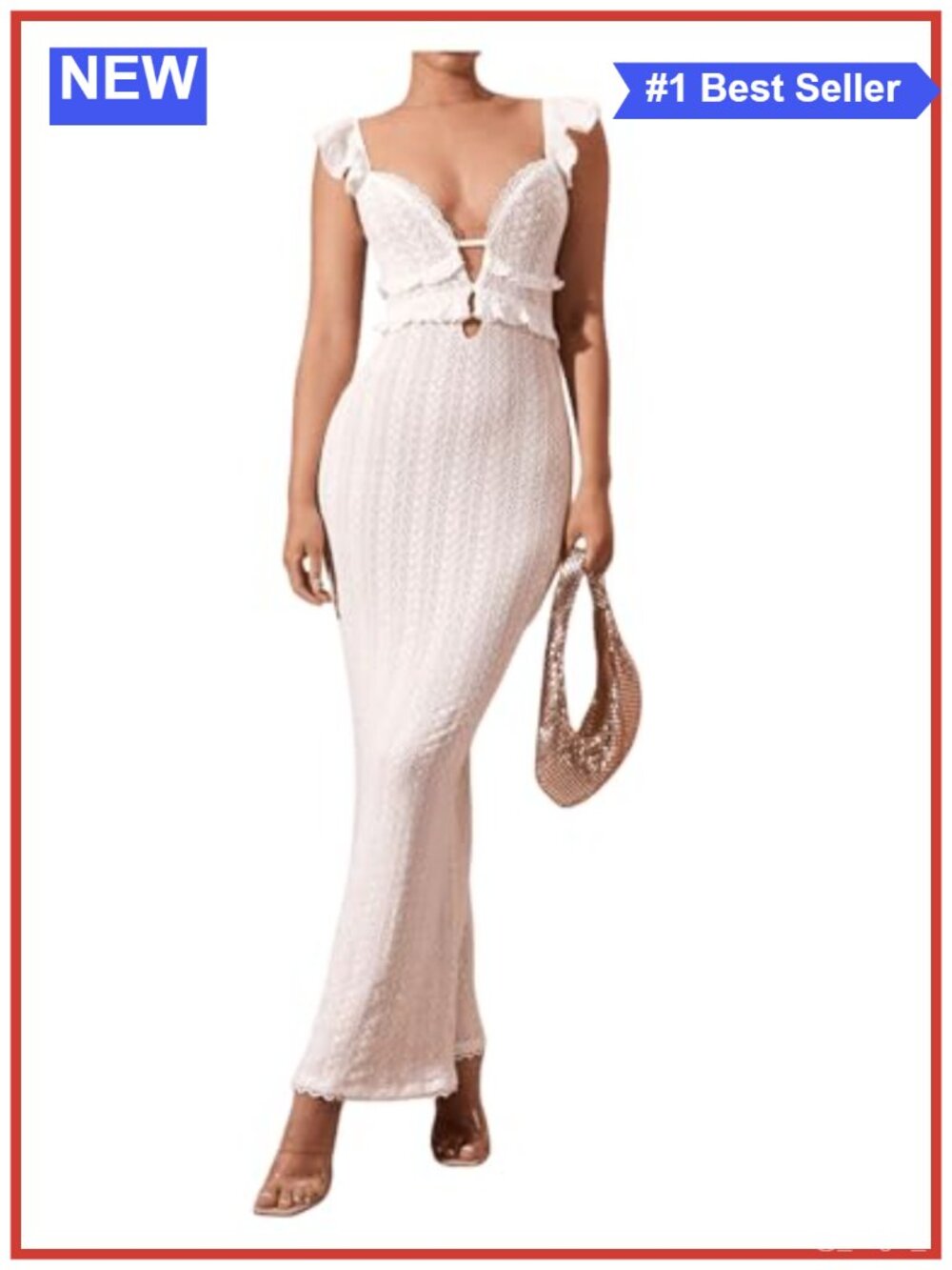SOLY HUX Women's Crochet Ruffle Sleeveless Backless Bodycon Maxi Dress